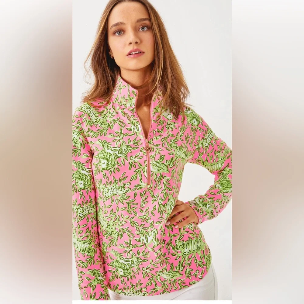 LIlly Pulitzer Rousseau Pink Mane 1/4 zip - Picture 1 of 6